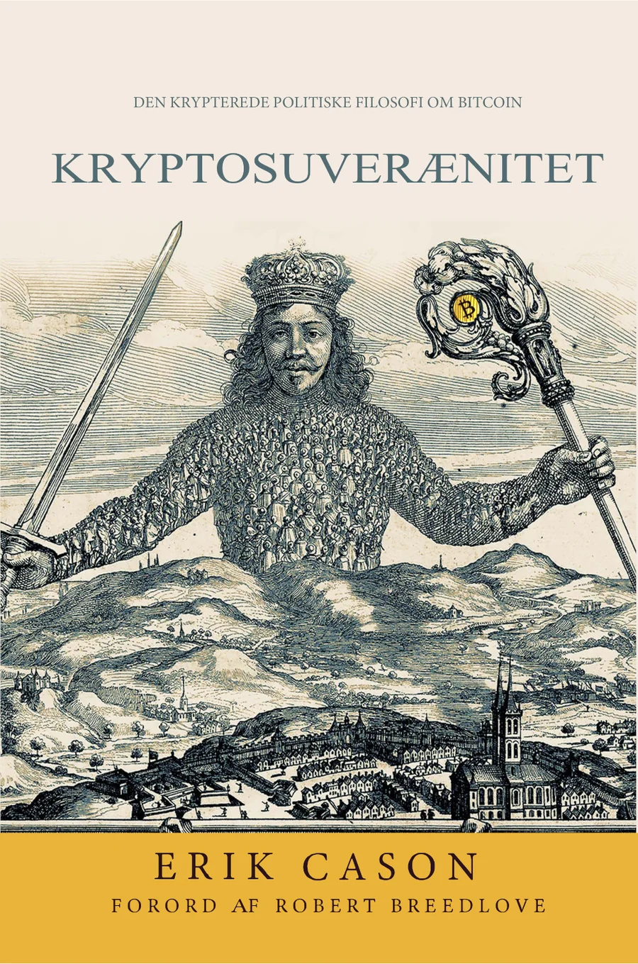 Forsiden af bogen Kryptosuverænitet med en bearbejdet Leviathan-illustration